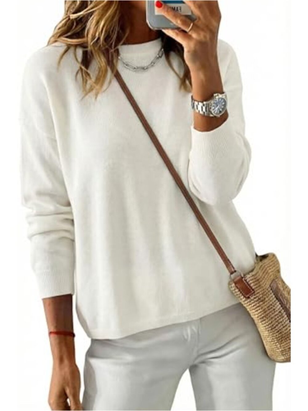 100% Cotton Relaxed Fit Long Sleeve Crew Neck Pullover Sweater